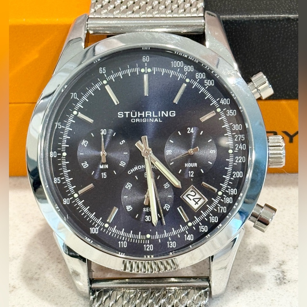 Stuhrling Rialto 3975L Quartz 44mm Chronograph Mesh Bracelet Watch